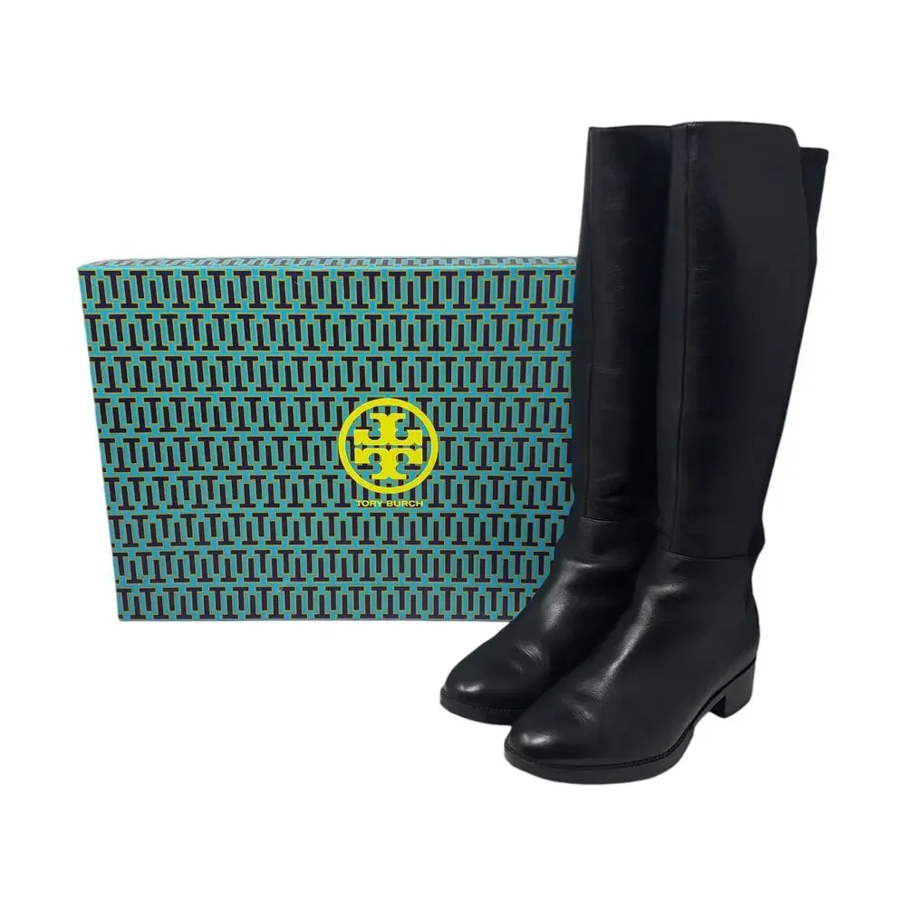 Tory Burch Caitlin Riding Stretch Tall Boot Leather Suede Black 33139 Size 6.5